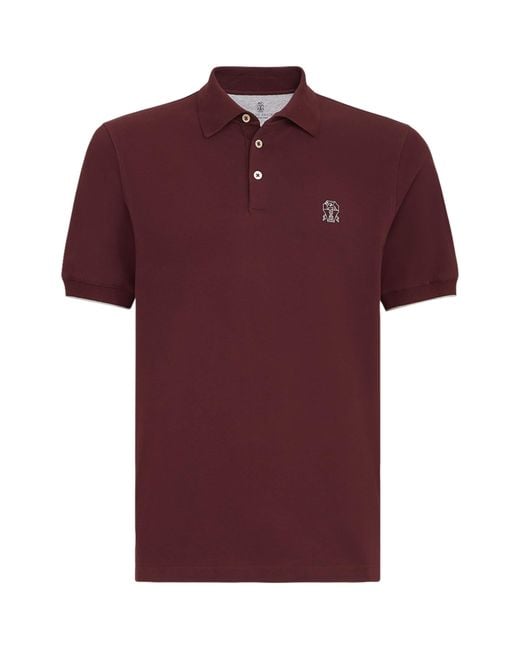 Brunello Cucinelli Red Cotton Piqué Logo Polo Shirt for men