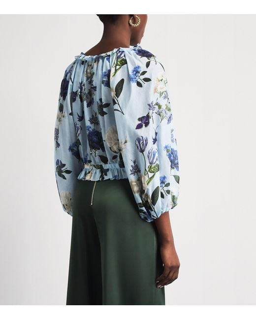 Alice + Olivia Blue Cotton-Silk Mclaine Blouse
