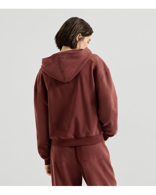 Brunello Cucinelli Red French Terry Zip-Front Hoodie