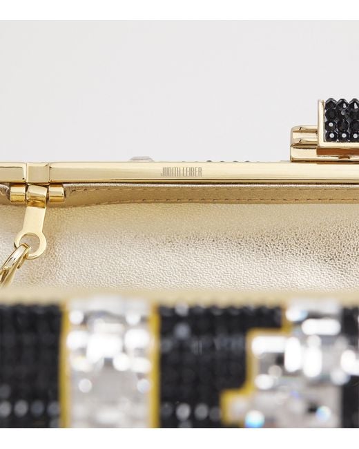 Judith Leiber Black Crystal Lattice Slim Slide Clutch Bag