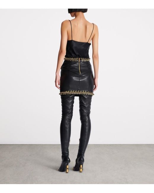 Balmain Black Lambskin Embellished Mini Skirt