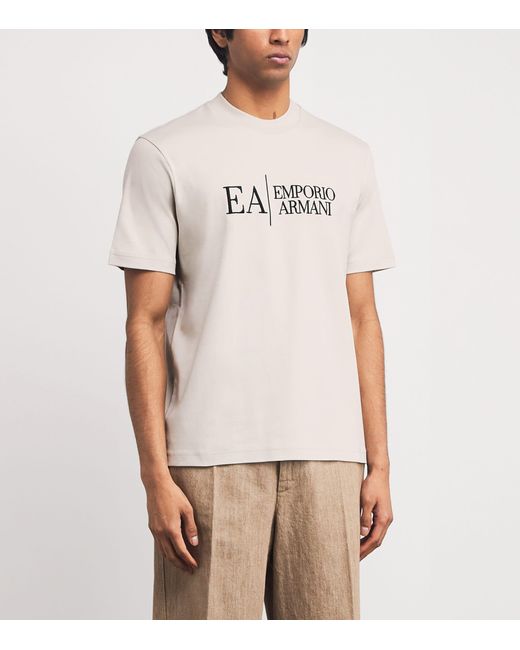 Emporio Armani White Cotton Logo T-Shirt for men