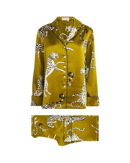Olivia Von Halle Yellow Silk Cheetah Lila Pyjama Set