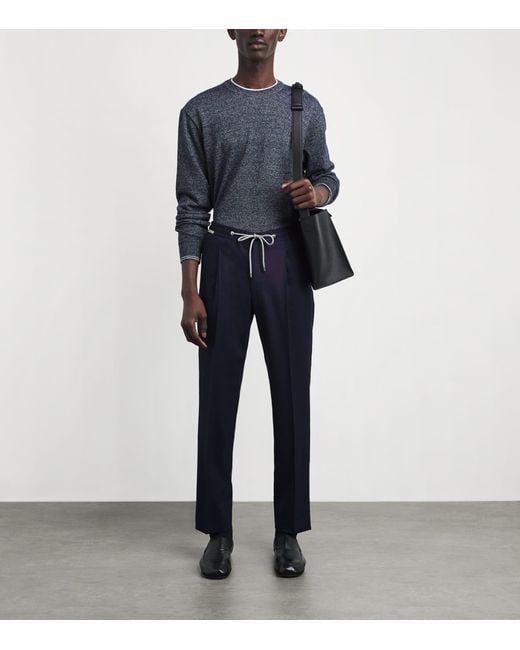 Corneliani Blue Virgin Wool Drawstring Trousers for men