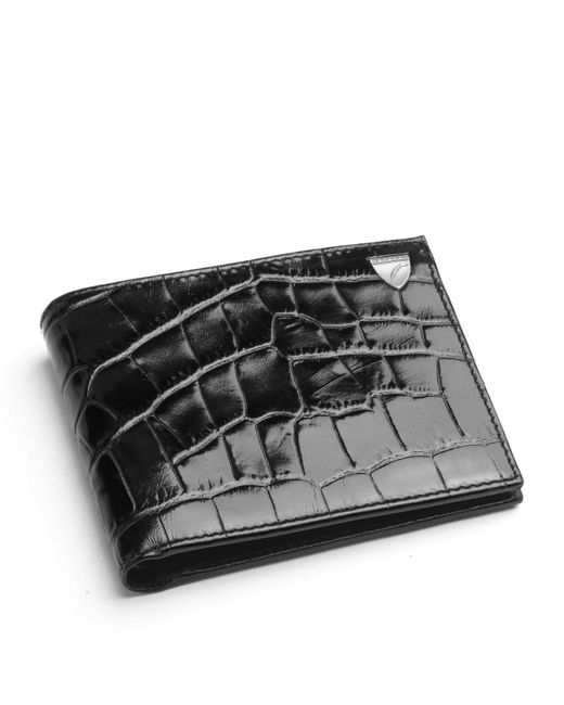 Aspinal Black Croc-Embossed Leather Bifold Wallet for men