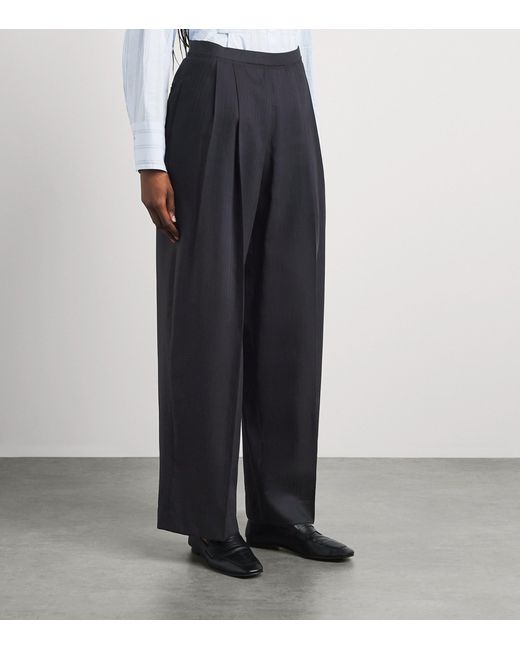 Sandro Blue Wool Stripe Pleated Trousers