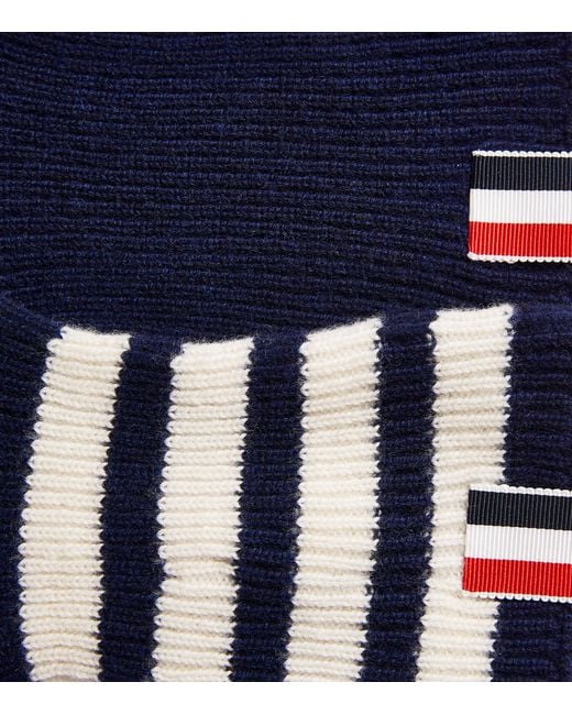 Thom Browne Blue Cashmere 4-Bar Gloves for men