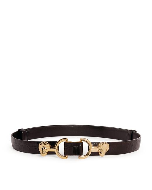 Maje Black Lion-embellished Leather Horsebit Belt