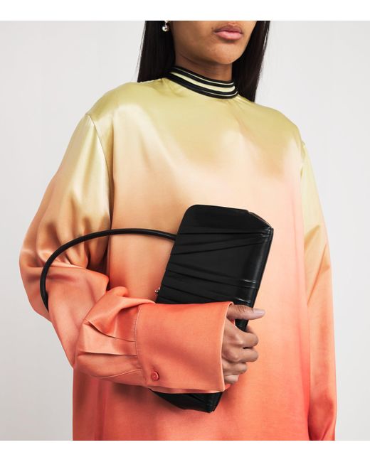 Jil Sander Black Small Leather Pleated Goji Shoulder Bag