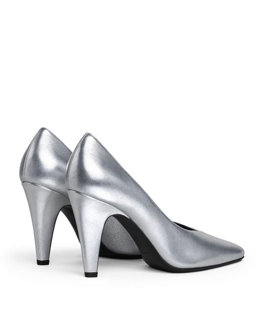Alaïa Gray Metallic Leather Cone Pumps 90