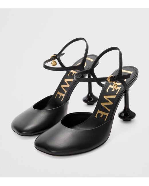 Loewe Black Leather Toy Ankle-Strap Pumps 90