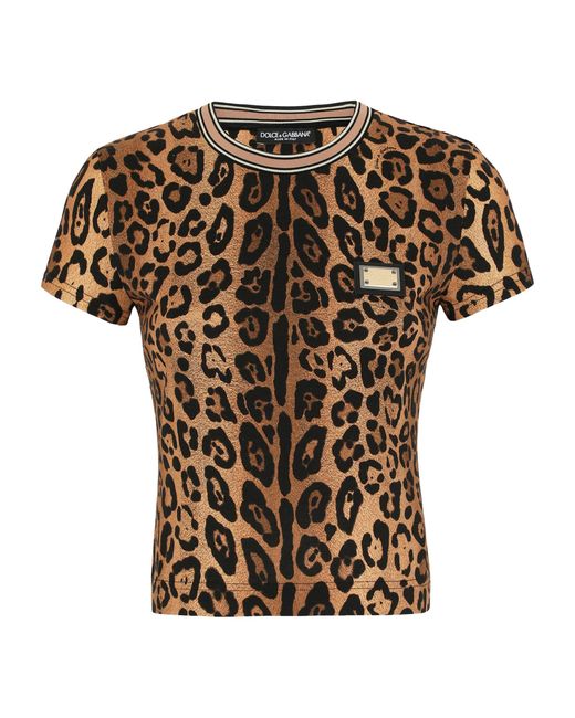 Dolce & Gabbana Brown Cotton Leopard Print T-shirt
