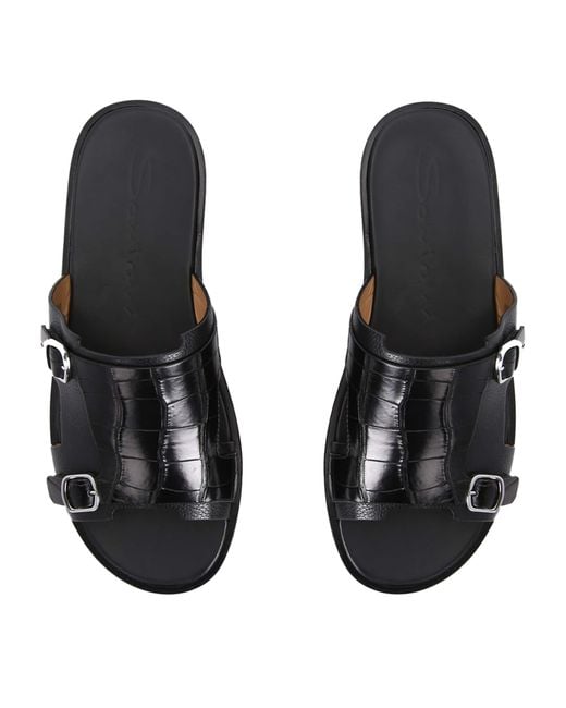 Santoni Black Crocodile Monk Sandals for men