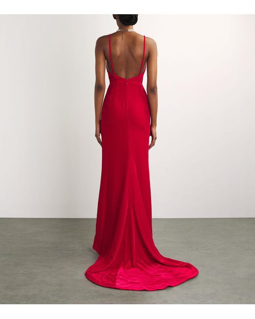 Alessandra Rich Red Velvet Bow-embellished Maxi Dress