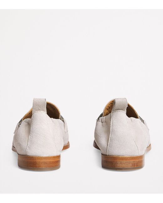 Eleventy White Suede Embellished Moccasins
