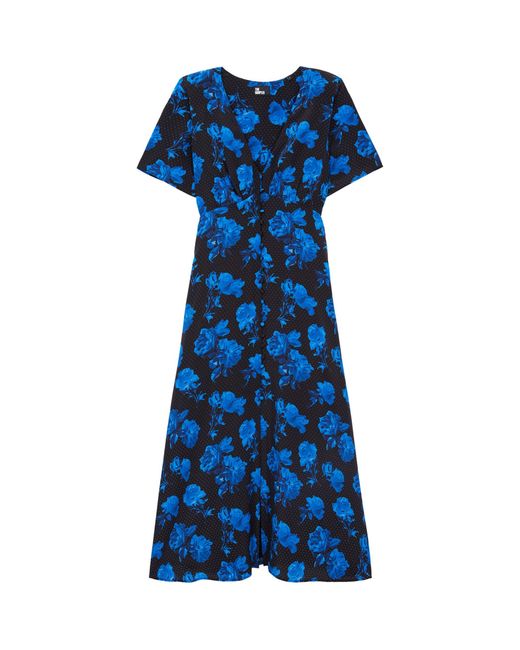 The Kooples Blue Silk Floral Midi Dress