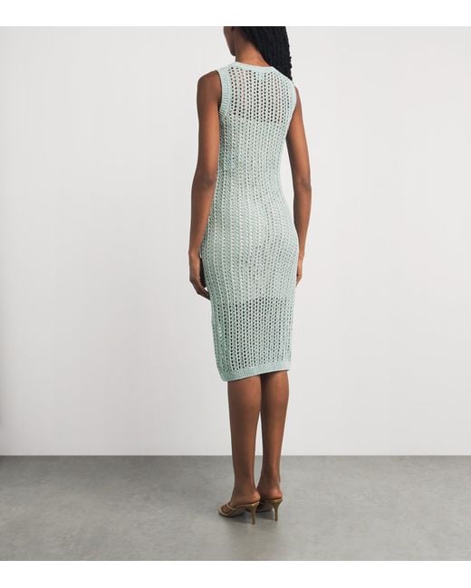 Eleventy Green Linen-Blend Knitted Midi Dress