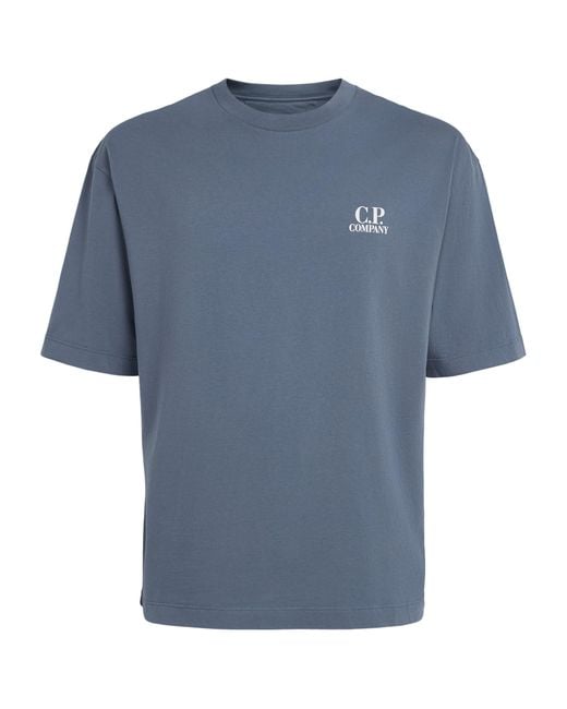 C P Company Blue Cotton Logo T-Shirt for men