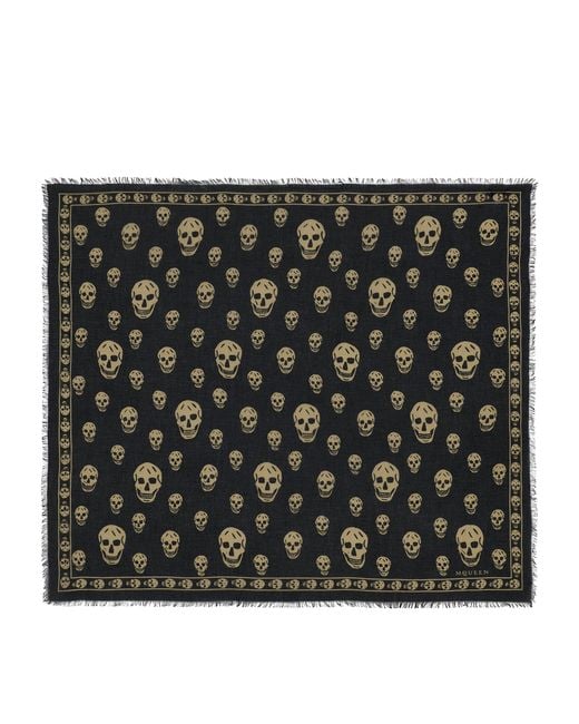 McQueen Black Modal-Silk Skull Scarf for men