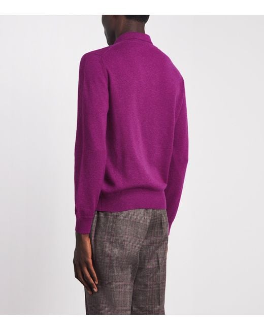 Isaia Purple Cashmere Long-Sleeve Polo Shirt for men