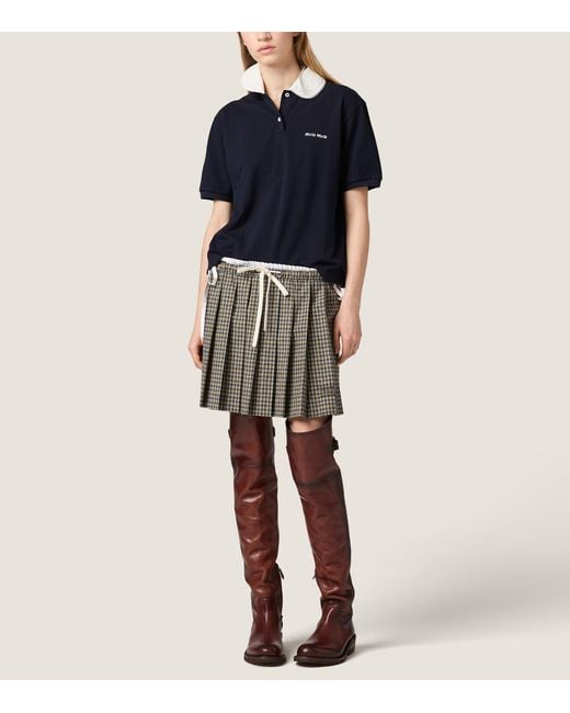Miu Miu Blue Cotton Embroidered Polo Shirt