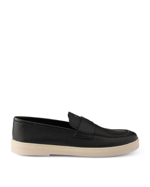 Prada Black Leather Logo Loafers for men