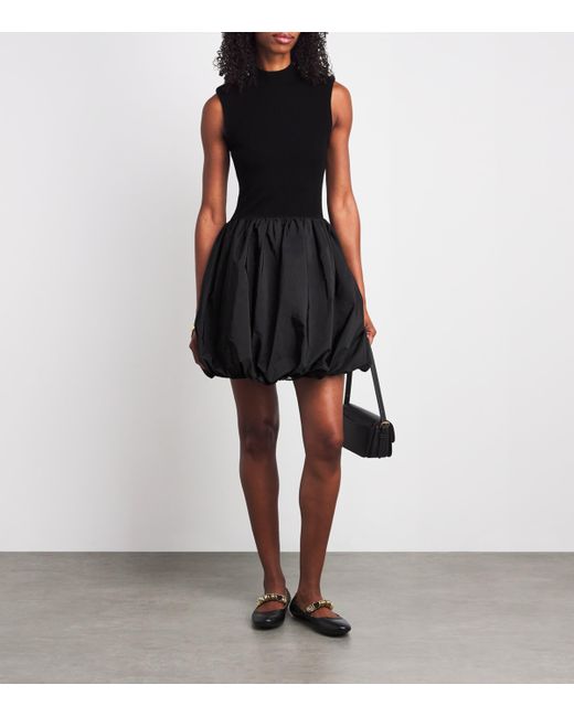 Maje Rib-Knit Taffeta Mini Dress in Black | Lyst