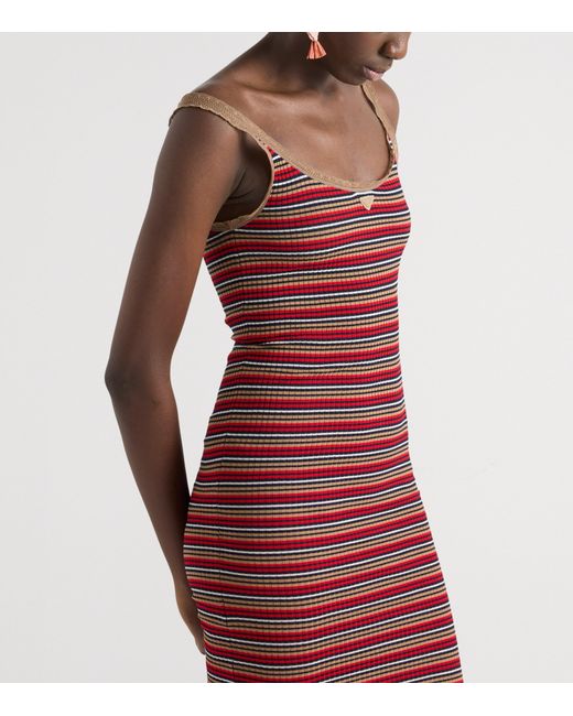 Prada Red Cotton Stripe Midi Dress