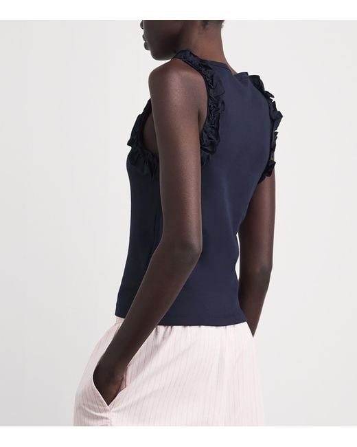 Claudie Pierlot Blue Cotton Ruffle-Detail Tank Top