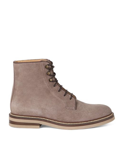 Brunello Cucinelli Brown Suede Ankle Boots for men