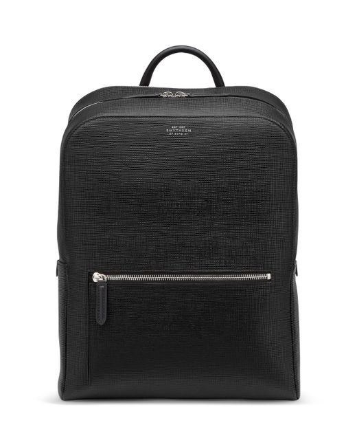 Smythson Black Grained Leather Panama Backpack for men