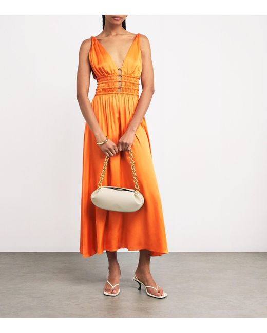 Maje Orange Satin-Effect Midi Dress