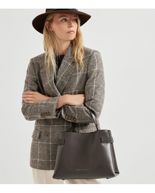 Brunello Cucinelli Black Leather Essence Top-Handle Bag