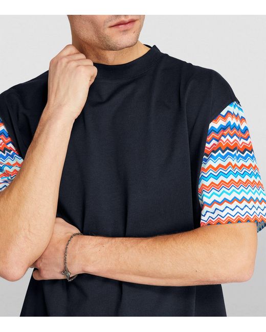 Missoni Blue Zigzag-sleeve T-shirt for men