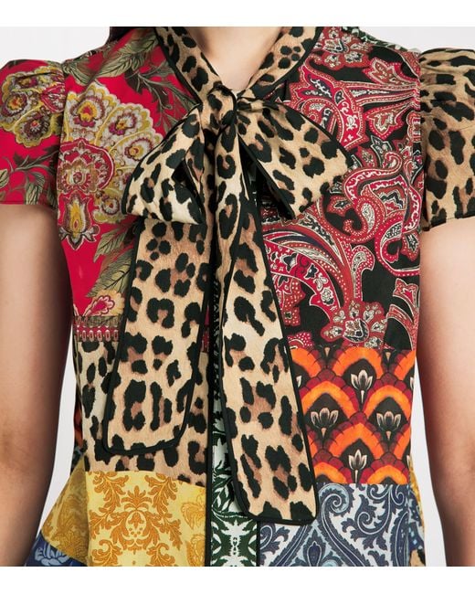 Alice + Olivia Orange Silk Printed Jeannie Blouse