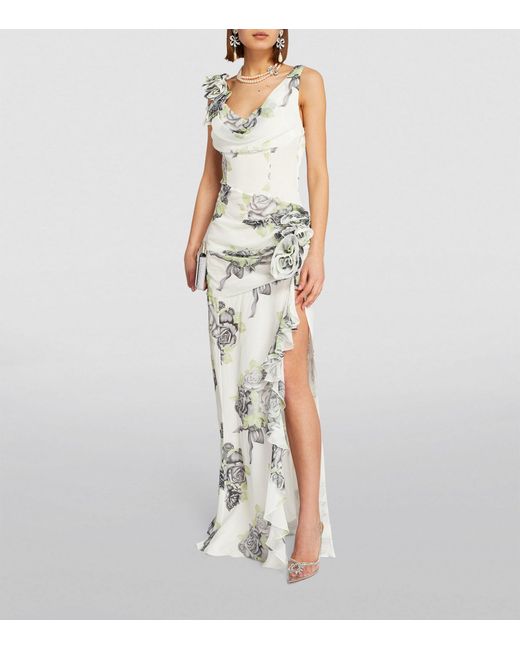 Alessandra Rich Metallic Silk Floral Maxi Dress