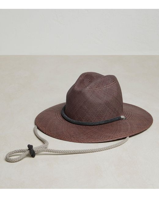 Brunello Cucinelli Brown Monili-detail Straw Fedora Hat