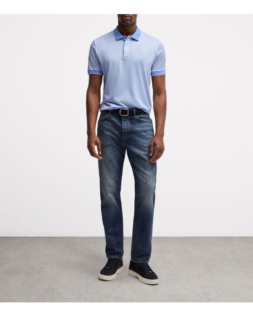 Boss Blue Cotton-Silk Polo Shirt for men
