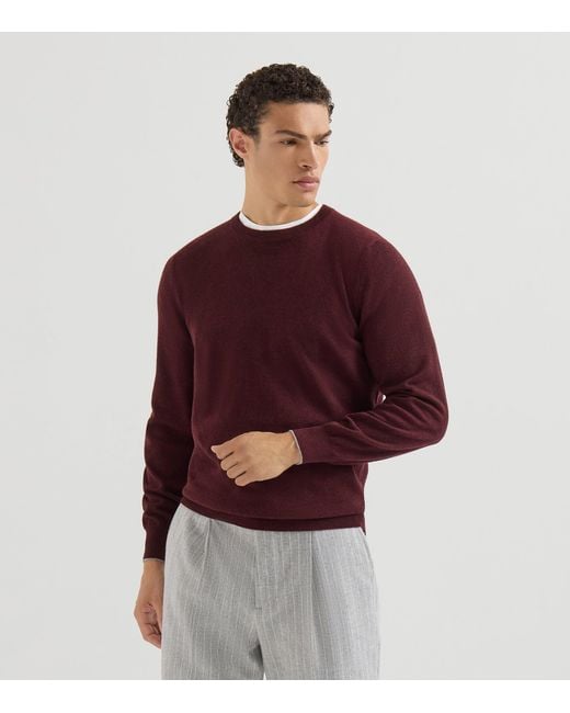 Brunello Cucinelli Purple Cashmere Crew-Neck Sweater for men
