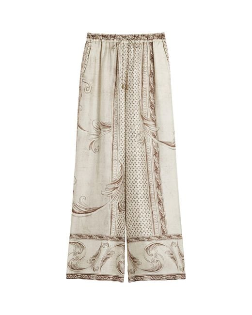 Max Mara Natural Silk Printed Wide-Leg Trousers