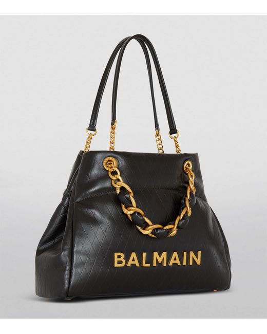 Balmain Black Leather 1945 Soft Tote Bag