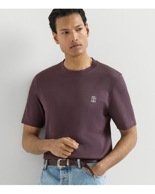Brunello Cucinelli Purple Cotton Logo T-Shirt for men