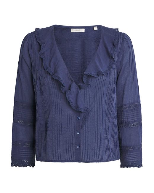 Doen Blue Organic Cotton Lace-Trim Huguette Blouse