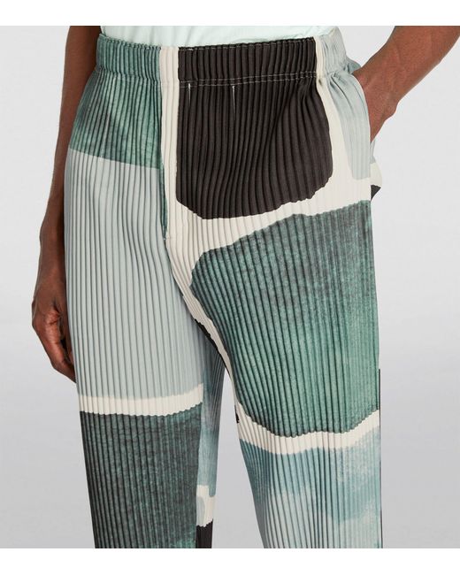 Homme Plissé Issey Miyake Green Landscape Print Pleated Trousers for men