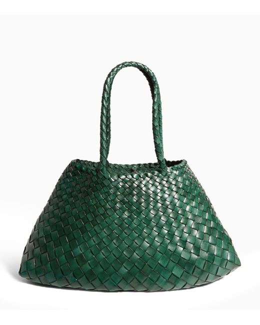 Dragon Diffusion Green Large Leather Woven Santa Croce Tote Bag