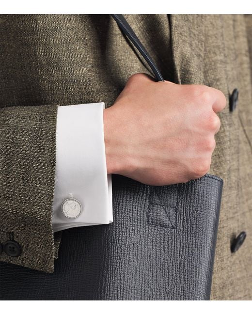 Babette Wasserman Natural Rhodium-Plated Halfpenny Cufflinks for men