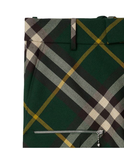 Burberry Green Wool Check Trousers for men