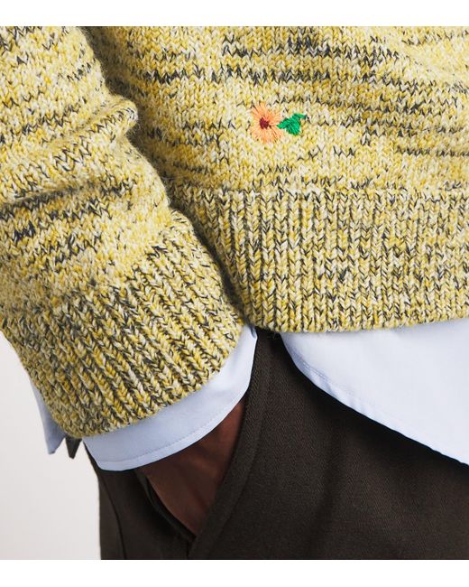 Dries Van Noten Yellow Wool-Blend Embroidered Sweater for men