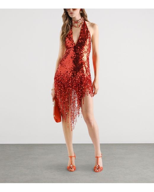 Dolce & Gabbana Red Sequinned Mini Dress