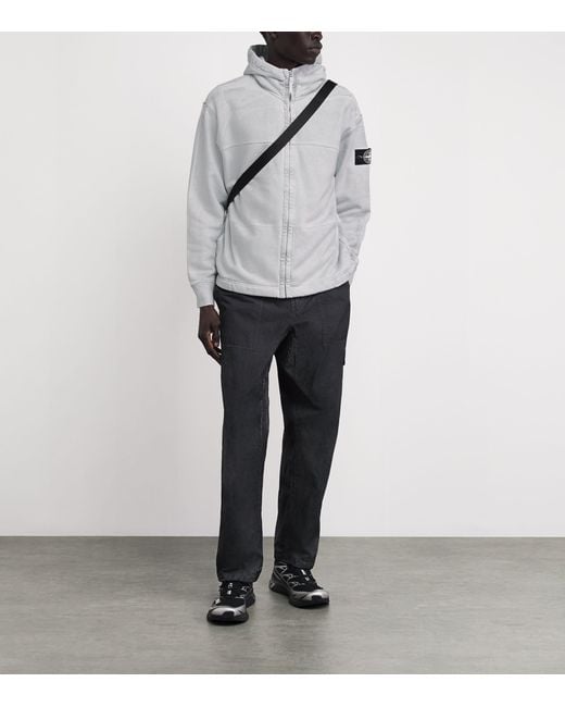Stone Island Gray Cotton Fleece Laminated Hoodie for men